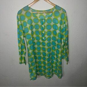 SEE DESIGN Retro 70's Circle Dot Mod
Popover Tunic Blue Green Size Large.